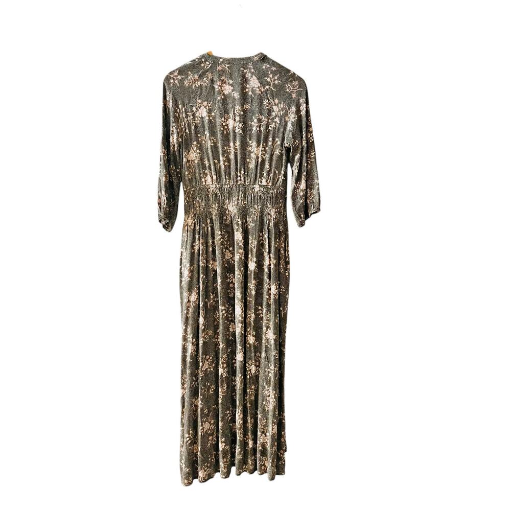 Caslon Floral Print Button Up Smacked Waist Maxi Dress Size XS Gray Cream - Picture 3 of 8